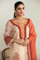 DA-2008 BEIGE EMBROIDERED KURTA WITH DUPATTA